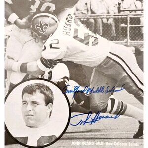 1970s John Huard SIGNED 8.5x11 Photo New Orleans Saints NFL Guilford Maine DWA20
